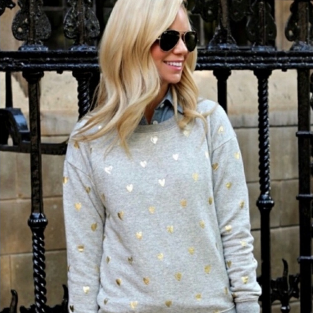 J Crew gold heart grey sweatshirt pullover sweater